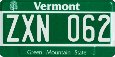 VT license plate ZXN062