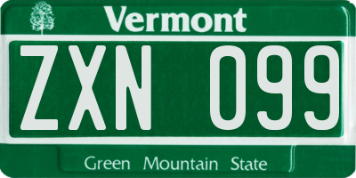 VT license plate ZXN099