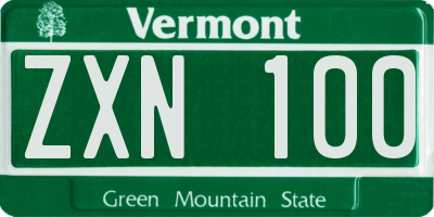 VT license plate ZXN100