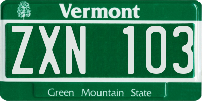 VT license plate ZXN103