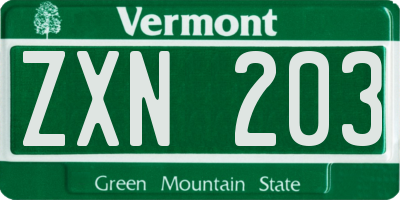 VT license plate ZXN203