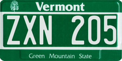 VT license plate ZXN205