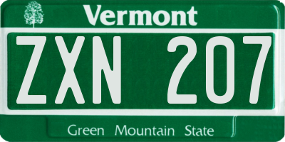 VT license plate ZXN207