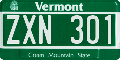 VT license plate ZXN301