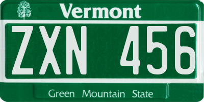 VT license plate ZXN456