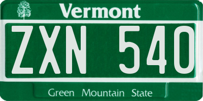 VT license plate ZXN540