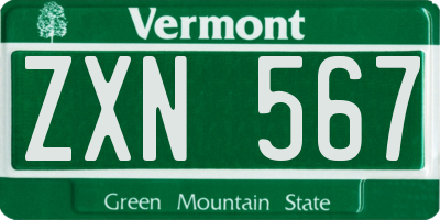 VT license plate ZXN567