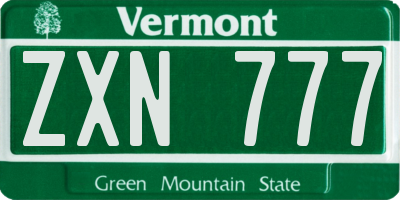 VT license plate ZXN777