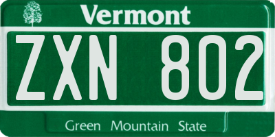 VT license plate ZXN802