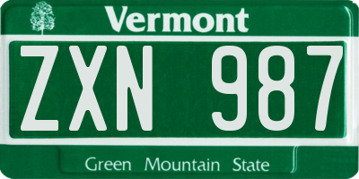 VT license plate ZXN987