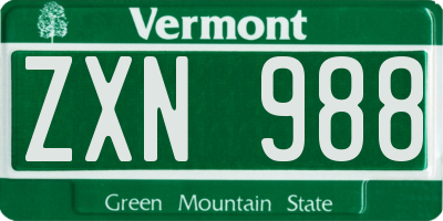 VT license plate ZXN988