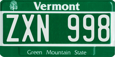 VT license plate ZXN998