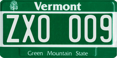 VT license plate ZXO009