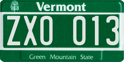 VT license plate ZXO013