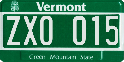 VT license plate ZXO015