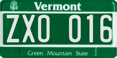 VT license plate ZXO016