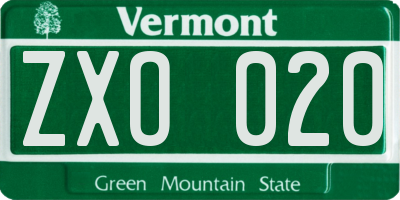 VT license plate ZXO020
