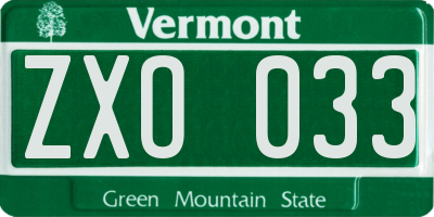 VT license plate ZXO033