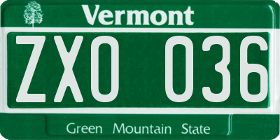 VT license plate ZXO036