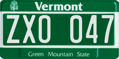 VT license plate ZXO047