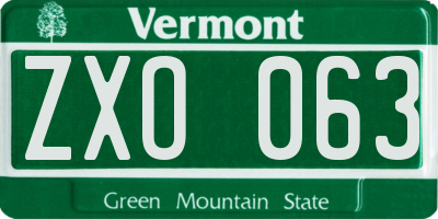 VT license plate ZXO063