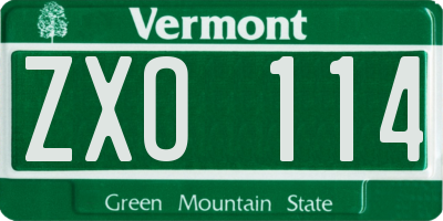 VT license plate ZXO114