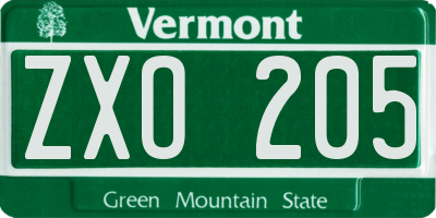 VT license plate ZXO205