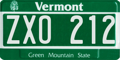 VT license plate ZXO212