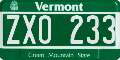 VT license plate ZXO233