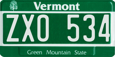 VT license plate ZXO534