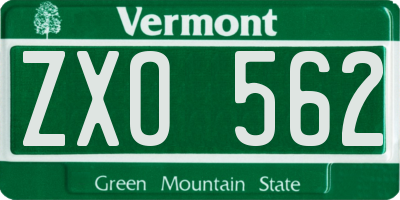 VT license plate ZXO562