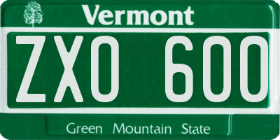 VT license plate ZXO600