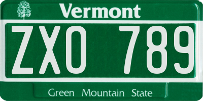 VT license plate ZXO789