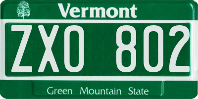VT license plate ZXO802