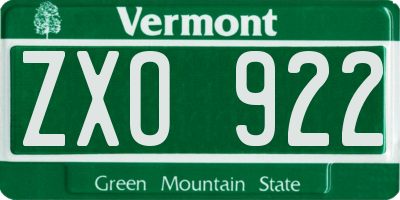 VT license plate ZXO922