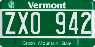 VT license plate ZXO942