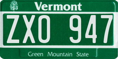 VT license plate ZXO947