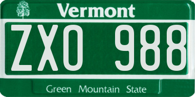 VT license plate ZXO988