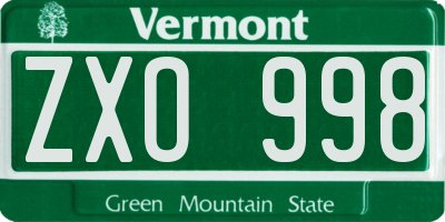 VT license plate ZXO998