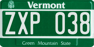 VT license plate ZXP038