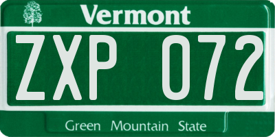VT license plate ZXP072