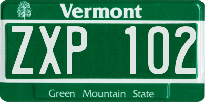 VT license plate ZXP102