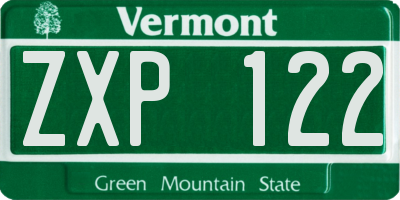 VT license plate ZXP122