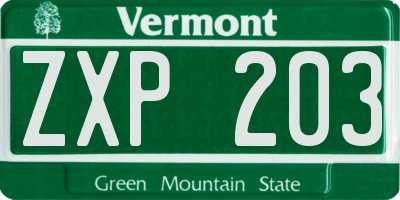 VT license plate ZXP203
