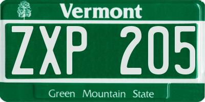 VT license plate ZXP205