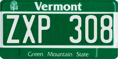 VT license plate ZXP308