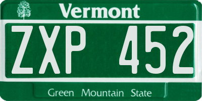 VT license plate ZXP452