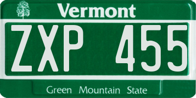 VT license plate ZXP455