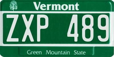 VT license plate ZXP489