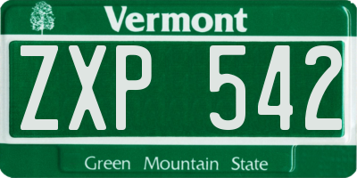 VT license plate ZXP542